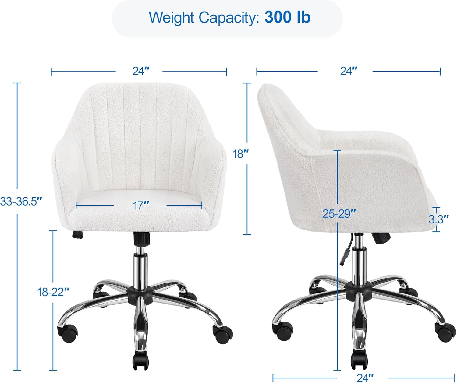 Ivory Boucle Vanity Chair Height Adjustable Makeup Desk Chair