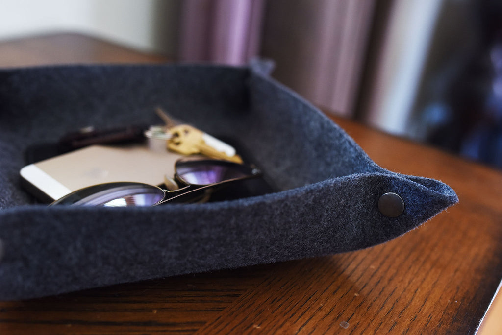 Wool Felt & Leather Desk Tray - Collapsible Organizer