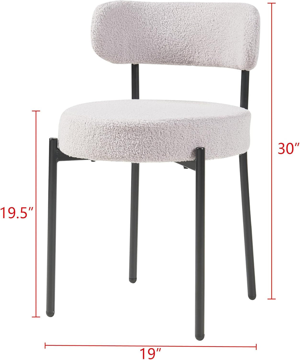Round Upholstered Boucle Dining Chair Grey With Black Legs