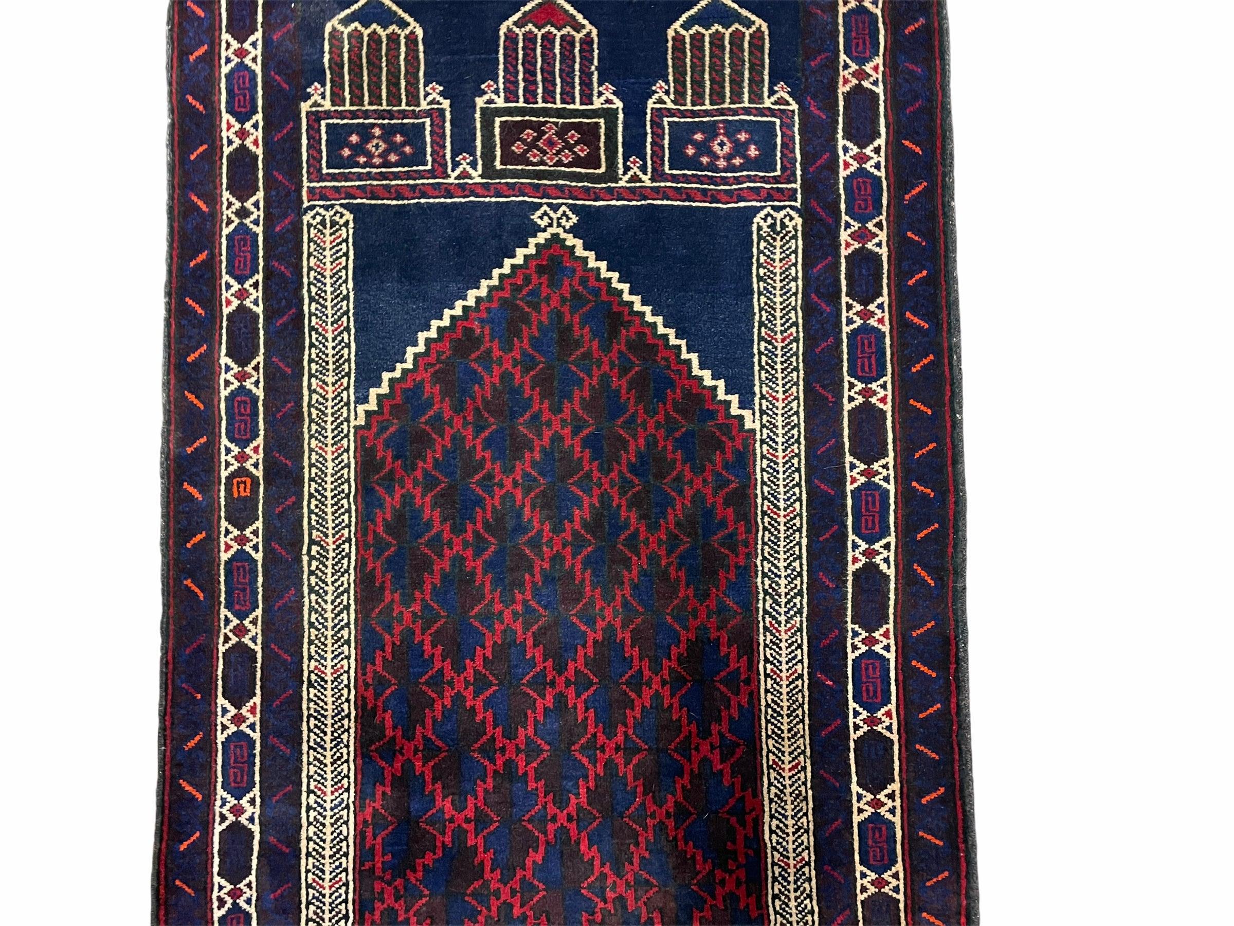 3x5 Vintage Handmade Tribal Wool Rug Balouchi Prayer Rug Afghan Rug Red Blue Wow