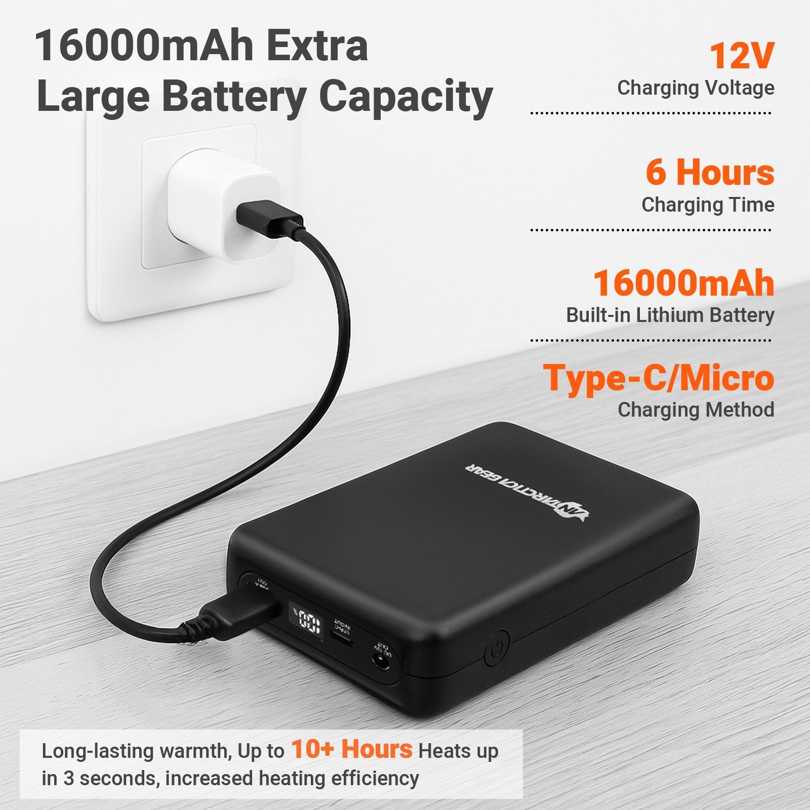 ANTARCTICA GEAR Portable Battery Power Bank 12V 16000mAh for Heated Jackets