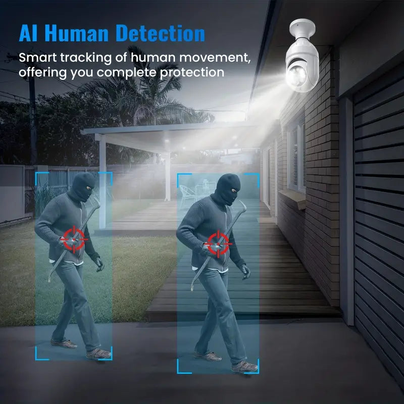 NNETM 1080p Smart Light Bulb Security Camera – 360° Pan/Tilt, Wi-Fi, Night Vision