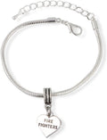 Emerald Park Jewelry Fire Fighters on a Heart Snake Chain Charm Bracelet