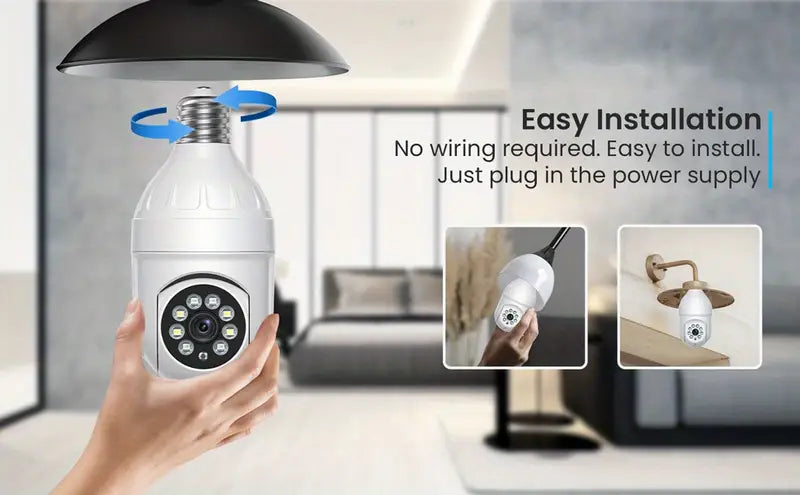 NNETM 1080p Smart Light Bulb Security Camera – 360° Pan/Tilt, Wi-Fi, Night Vision