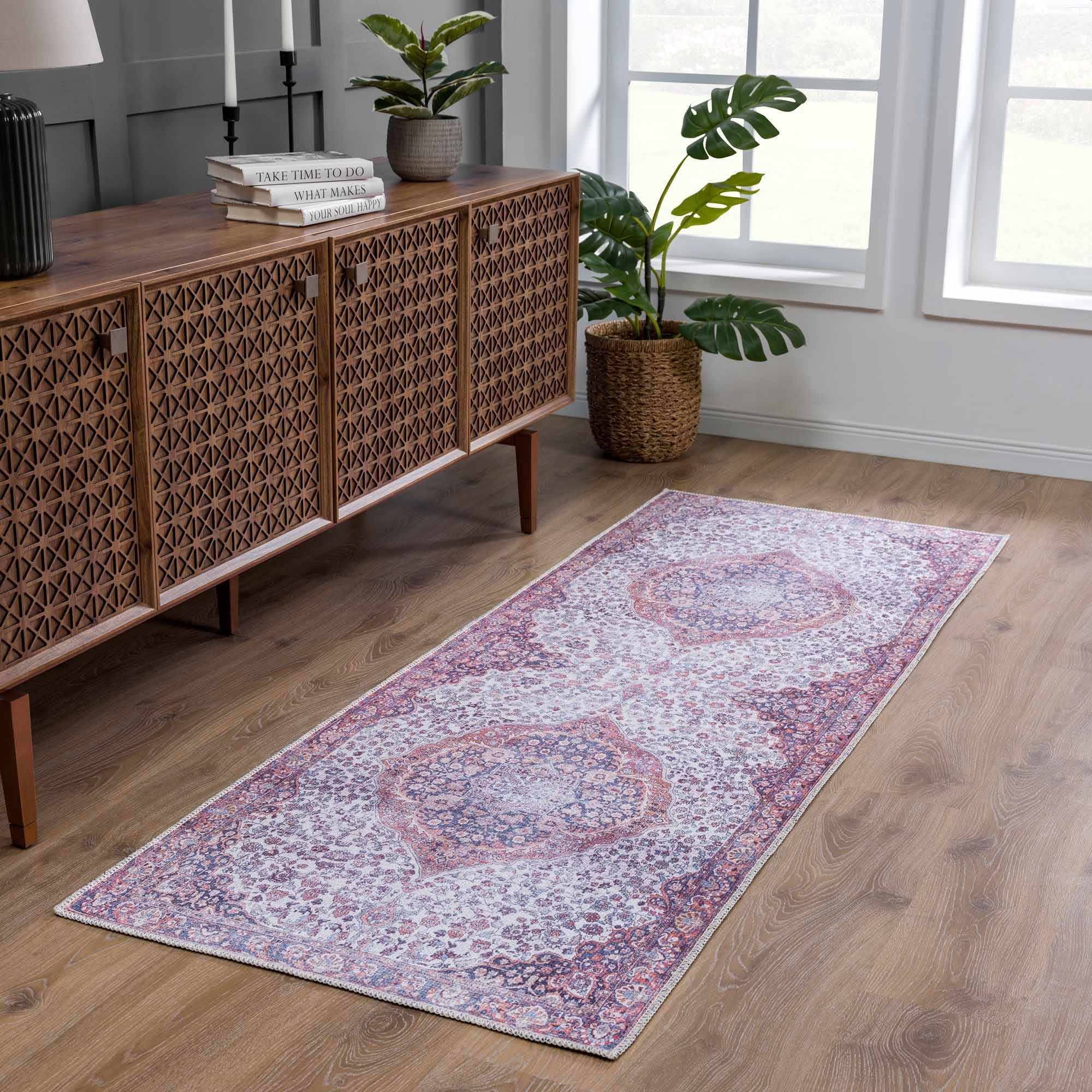Red Cael Tumble Dry Washable Rug - Promo