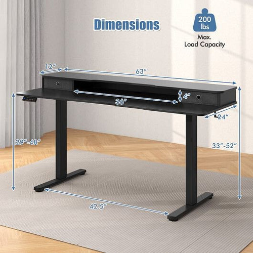 63" Electric Standing Desk with 2 Drawers - Rustic Brown