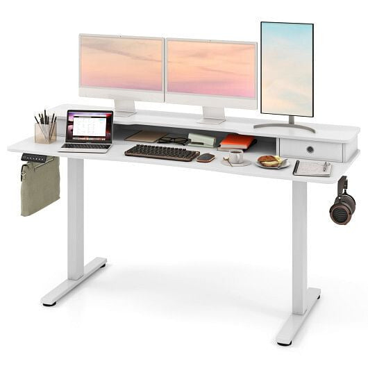 63" Electric Standing Desk with 2 Drawers - Rustic Brown
