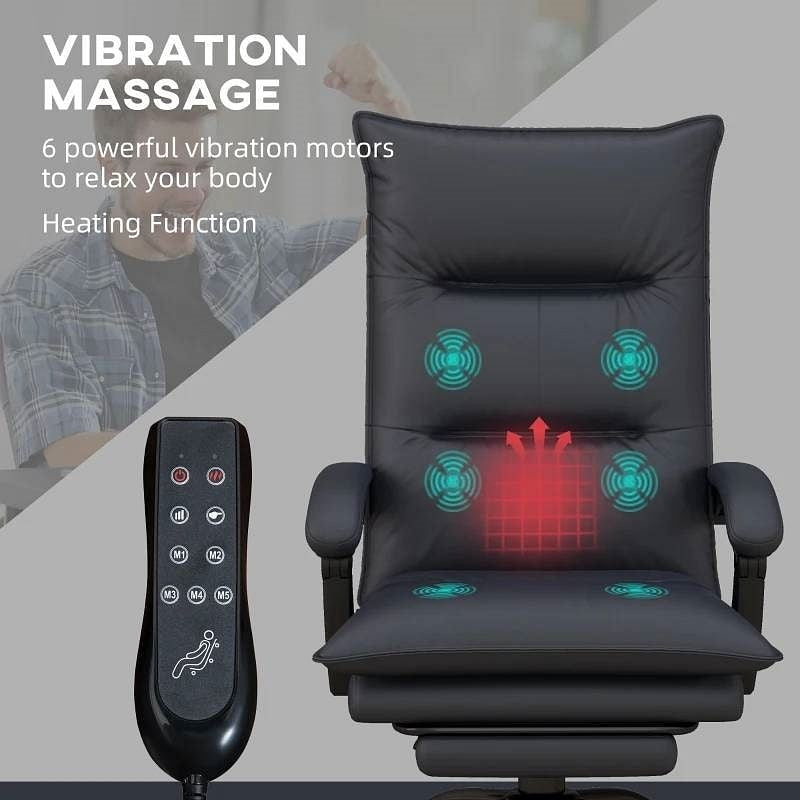 Executive Massage Office Chair with Heat - Charcoal Reclining Chair