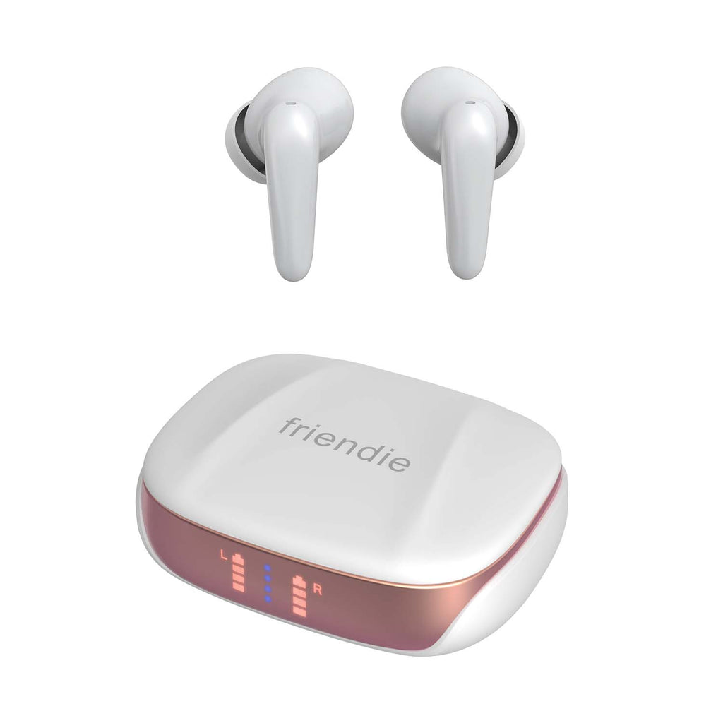 Friendie AIR Focus ANC Wireless Earbuds – Pearl White & Rose Gold (Active Noise Cancelling)