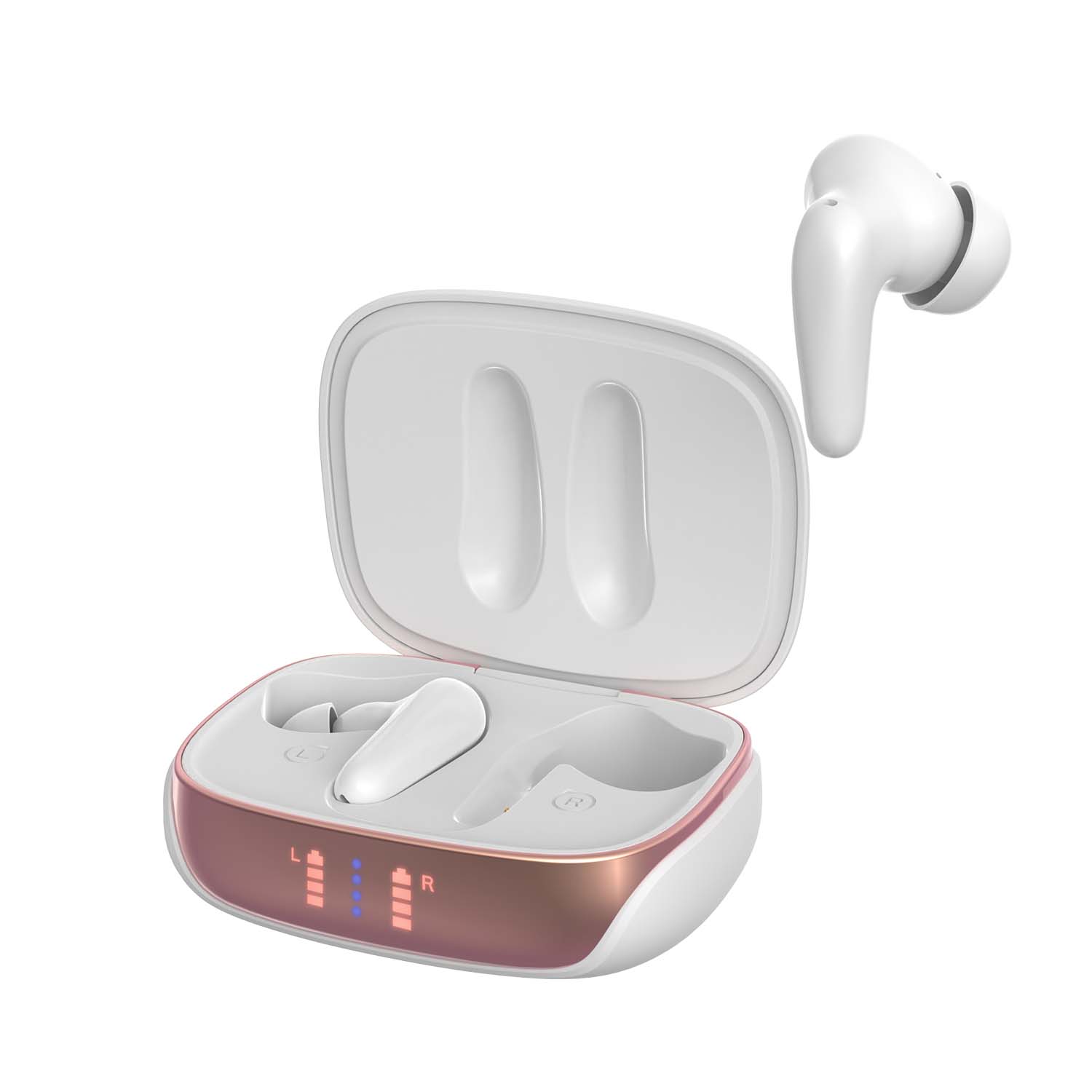 Friendie AIR Focus ANC Wireless Earbuds – Pearl White & Rose Gold (Active Noise Cancelling)