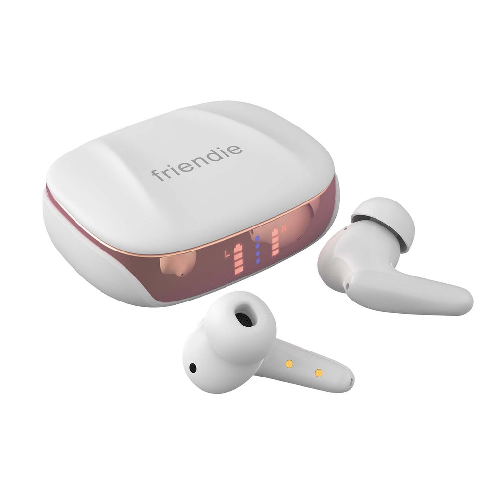 Friendie AIR Focus ANC Wireless Earbuds – Pearl White & Rose Gold (Active Noise Cancelling)