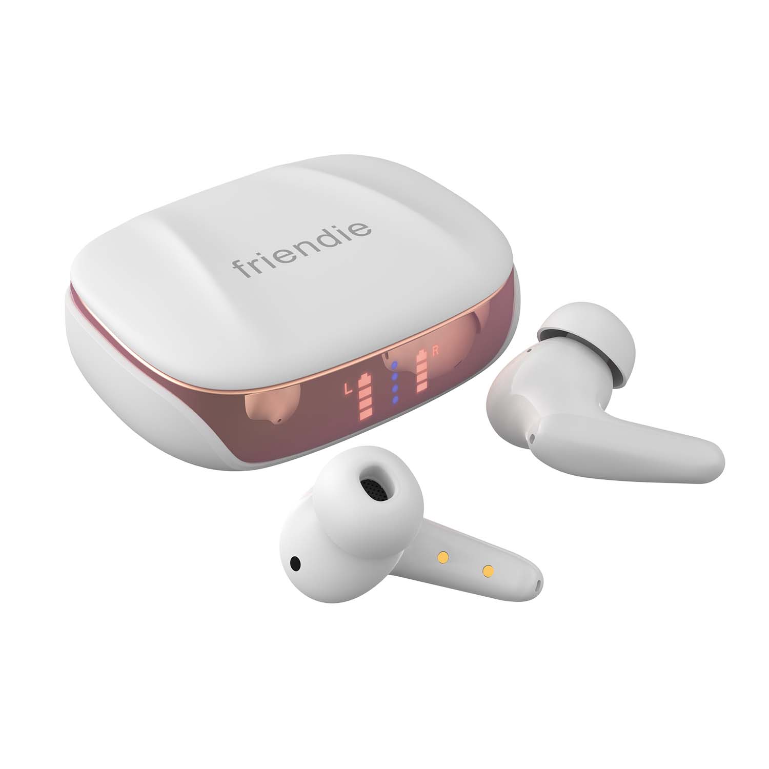 Friendie AIR Focus ANC Wireless Earbuds – Pearl White & Rose Gold (Active Noise Cancelling)