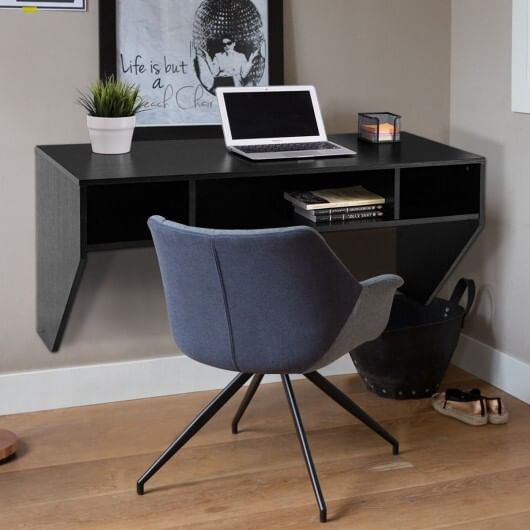 Wall-Mounted Floating Computer Desk with Storage - White