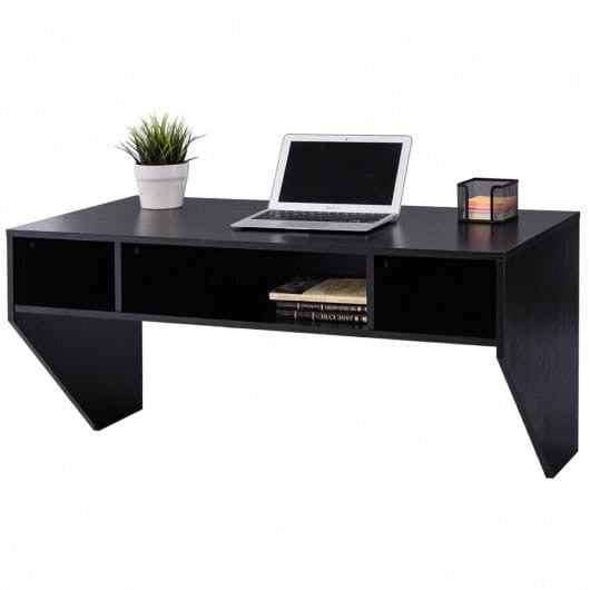 Wall-Mounted Floating Computer Desk with Storage - White