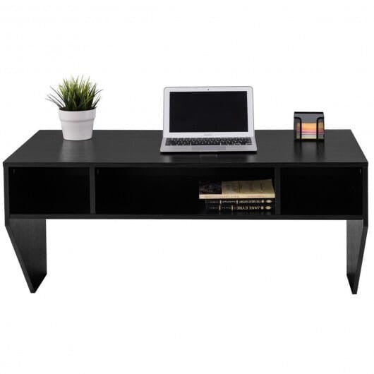 Wall-Mounted Floating Computer Desk with Storage - White