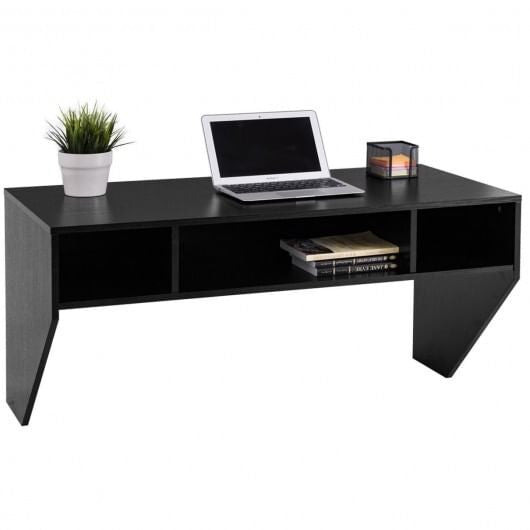 Wall-Mounted Floating Computer Desk with Storage - White