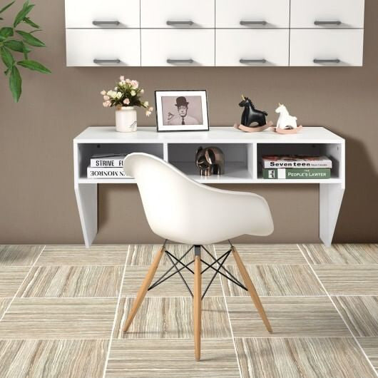 Wall-Mounted Floating Computer Desk with Storage - White