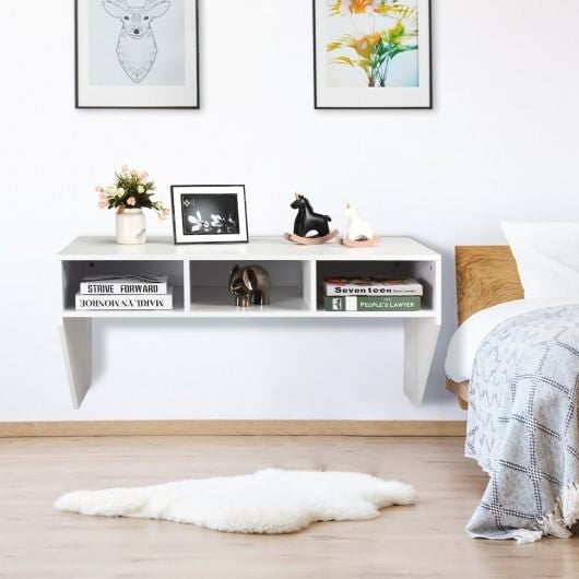 Wall-Mounted Floating Computer Desk with Storage - White