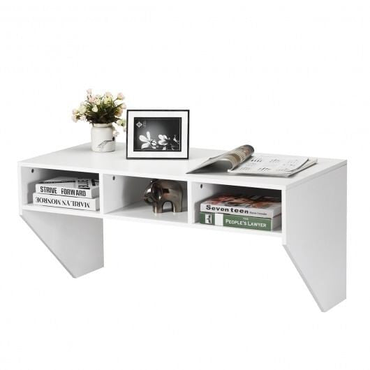 Wall-Mounted Floating Computer Desk with Storage - White