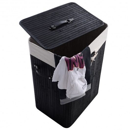 Rectangle Bamboo Hamper Laundry Basket Washing Cloth Bin Storage Bag Lid 3 color-Natural