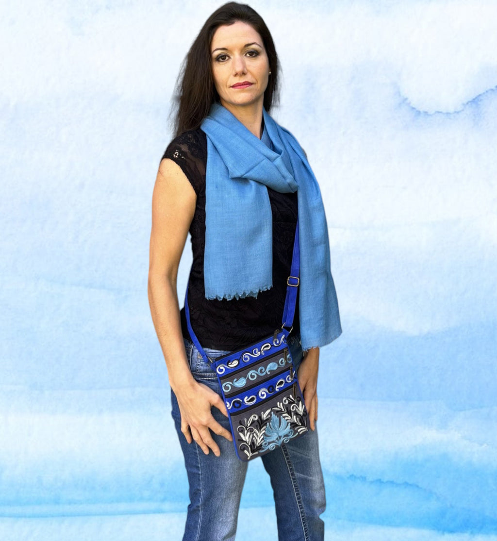 Light Blue Solid Wool Lightweight Scarf