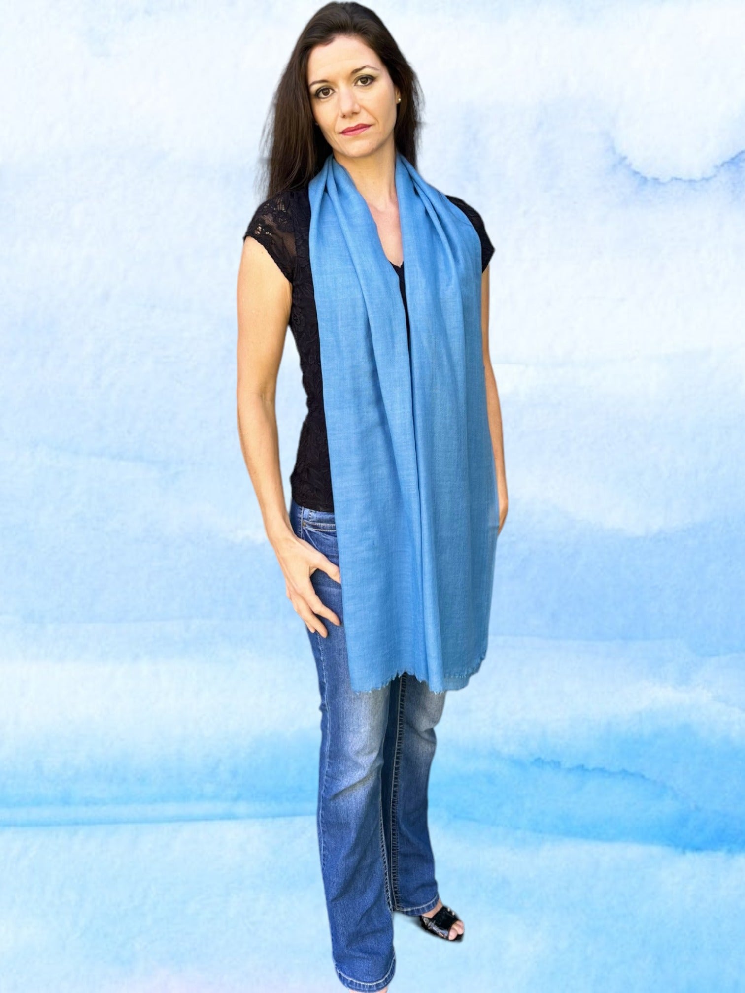 Light Blue Solid Wool Lightweight Scarf