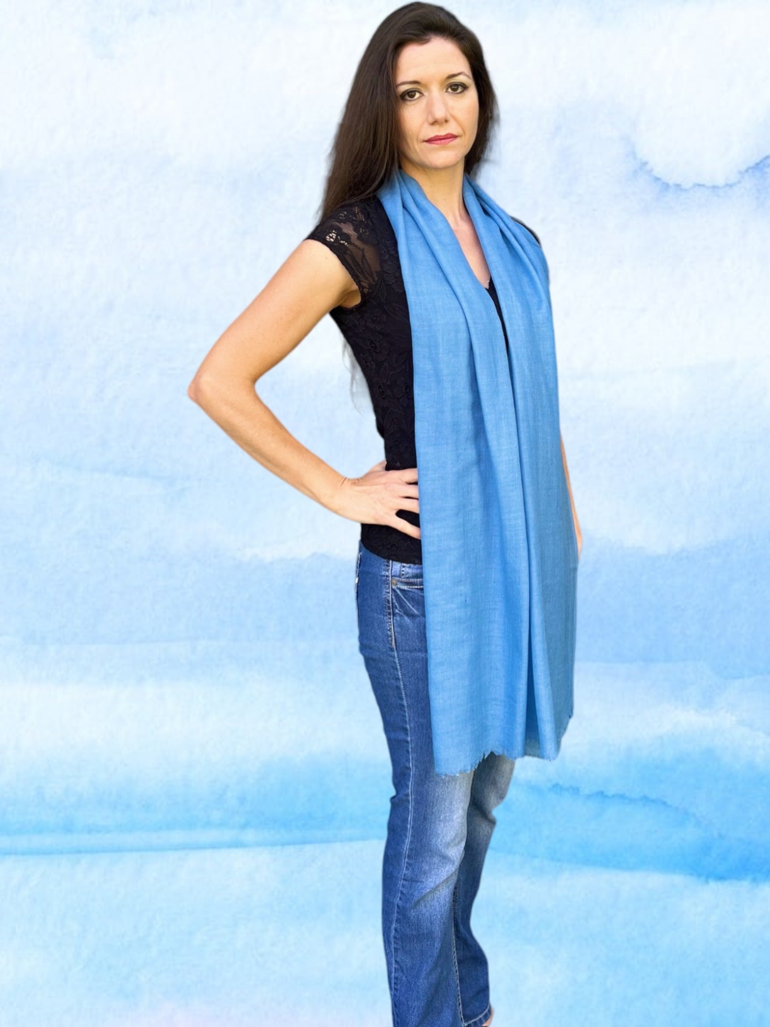 Light Blue Solid Wool Lightweight Scarf