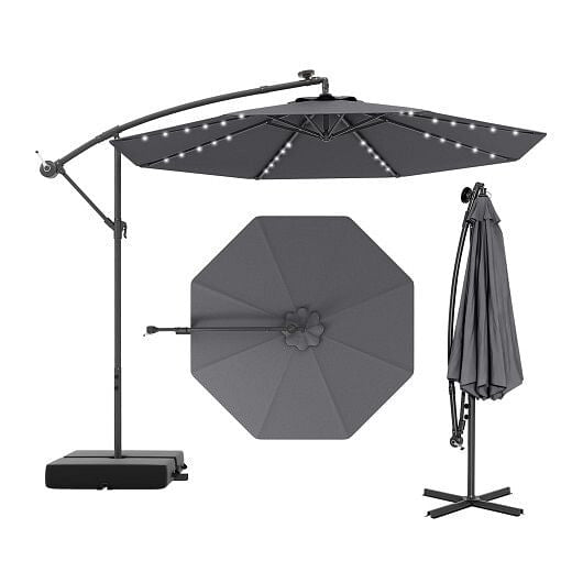 10 Ft Patio Umbrella Offset Cantilever Umbrella with 40 Solar Powered Lights-Turquoise