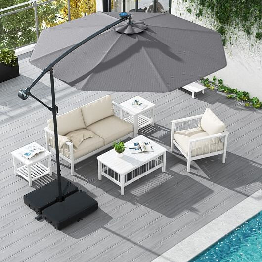 10 Ft Patio Umbrella Offset Cantilever Umbrella with 40 Solar Powered Lights-Turquoise