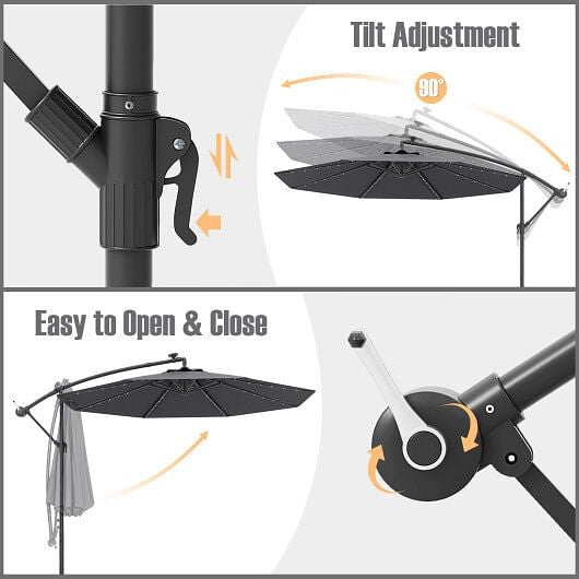 10 Ft Patio Umbrella Offset Cantilever Umbrella with 40 Solar Powered Lights-Turquoise