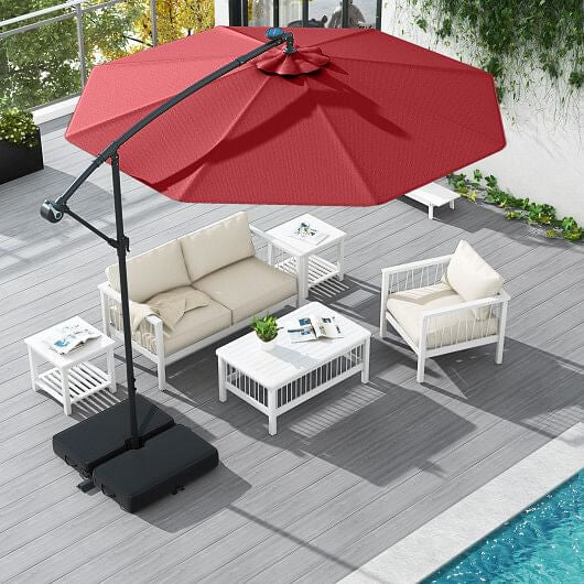 10 Ft Patio Umbrella Offset Cantilever Umbrella with 40 Solar Powered Lights-Turquoise
