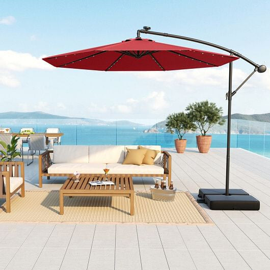 10 Ft Patio Umbrella Offset Cantilever Umbrella with 40 Solar Powered Lights-Turquoise