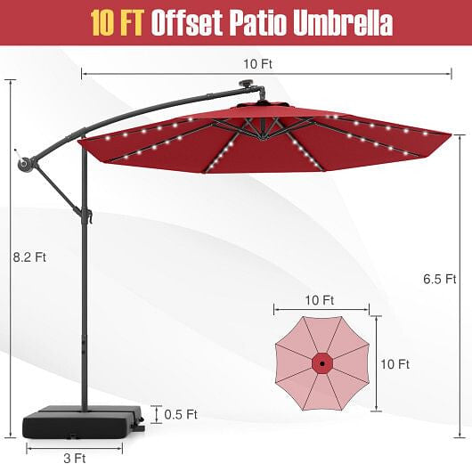 10 Ft Patio Umbrella Offset Cantilever Umbrella with 40 Solar Powered Lights-Turquoise