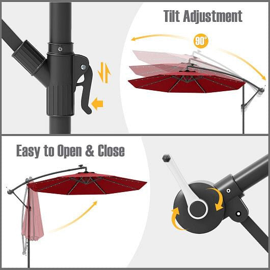 10 Ft Patio Umbrella Offset Cantilever Umbrella with 40 Solar Powered Lights-Turquoise