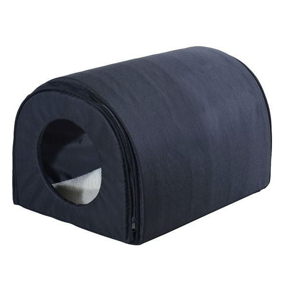 Heated Outdoor Cat House with Warm Padded Bed - Black