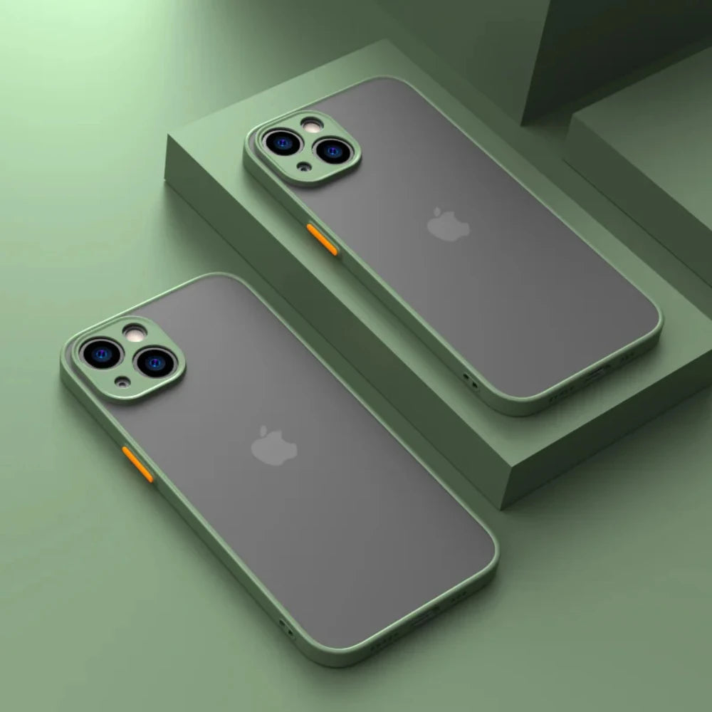 Shockproof Armor Matte iPhone Case – Silicone Bumper & Clear PC Back