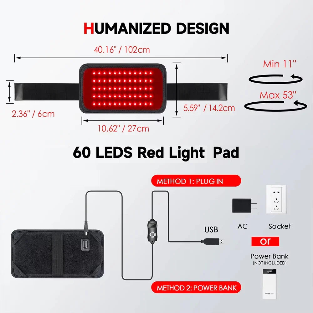 NNEOBA 60-LED Red Infrared Light Therapy Belt Black