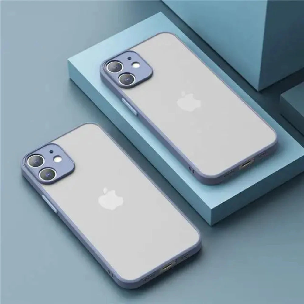 Shockproof Armor Matte iPhone Case – Silicone Bumper & Clear PC Back