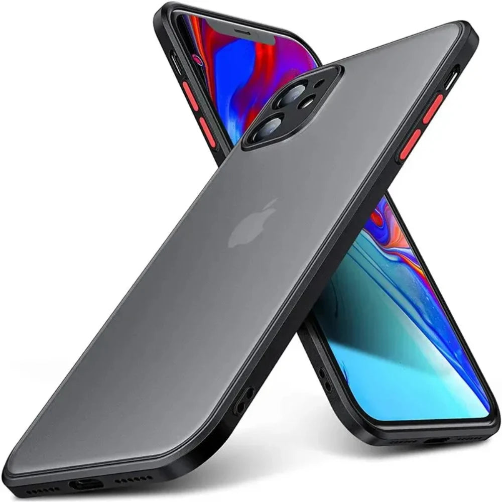 Shockproof Armor Matte iPhone Case – Silicone Bumper & Clear PC Back