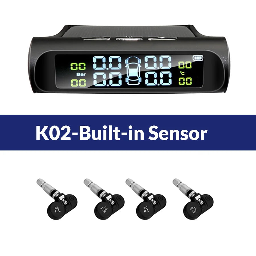 Smart TPMS Tire Pressure Monitor System | 4 Wireless Sensors & Solar Display