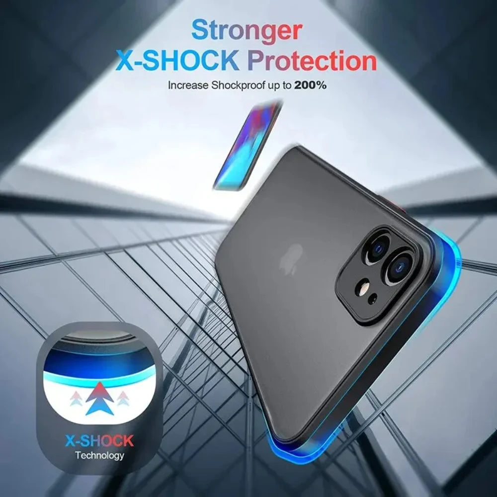 Shockproof Armor Matte iPhone Case – Silicone Bumper & Clear PC Back