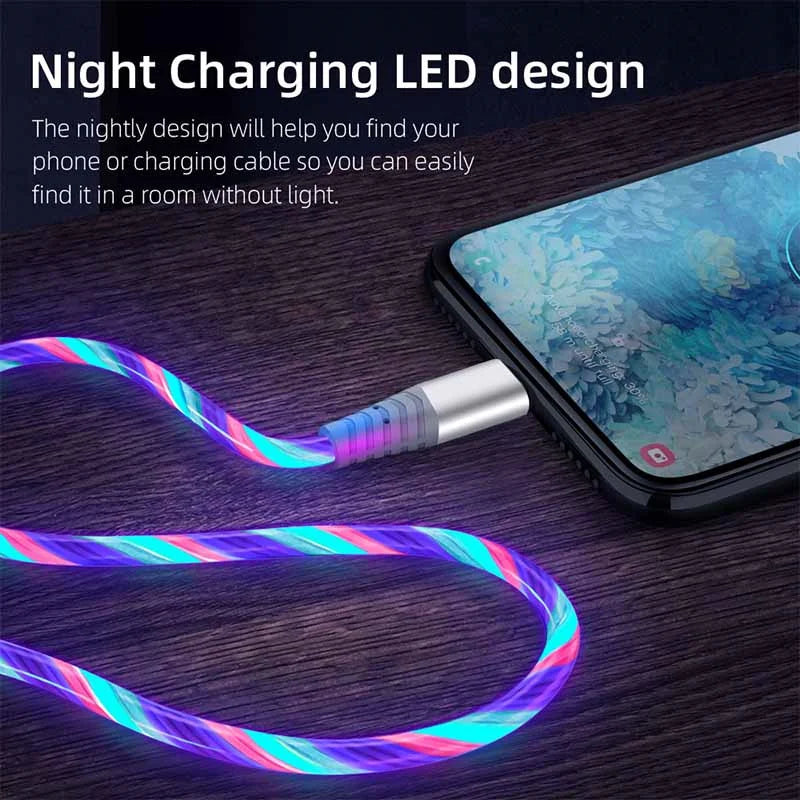 LED Glow Fast Charging Cable – USB-C, Micro USB & iPhone, 3A