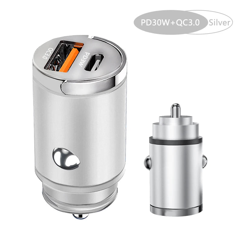 Mini Car Charger – 30W / 100W Fast Charging USB-C & USB-A
