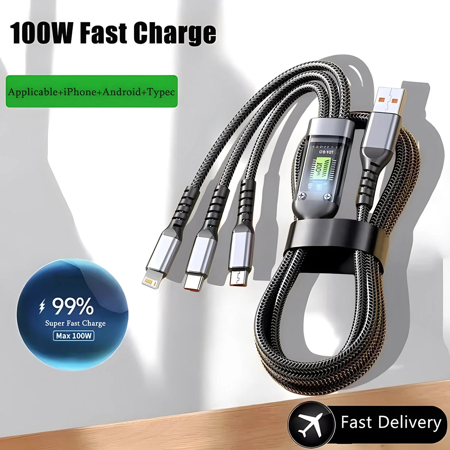 3-in-1 Luminous Fast Charging Cable - Universal