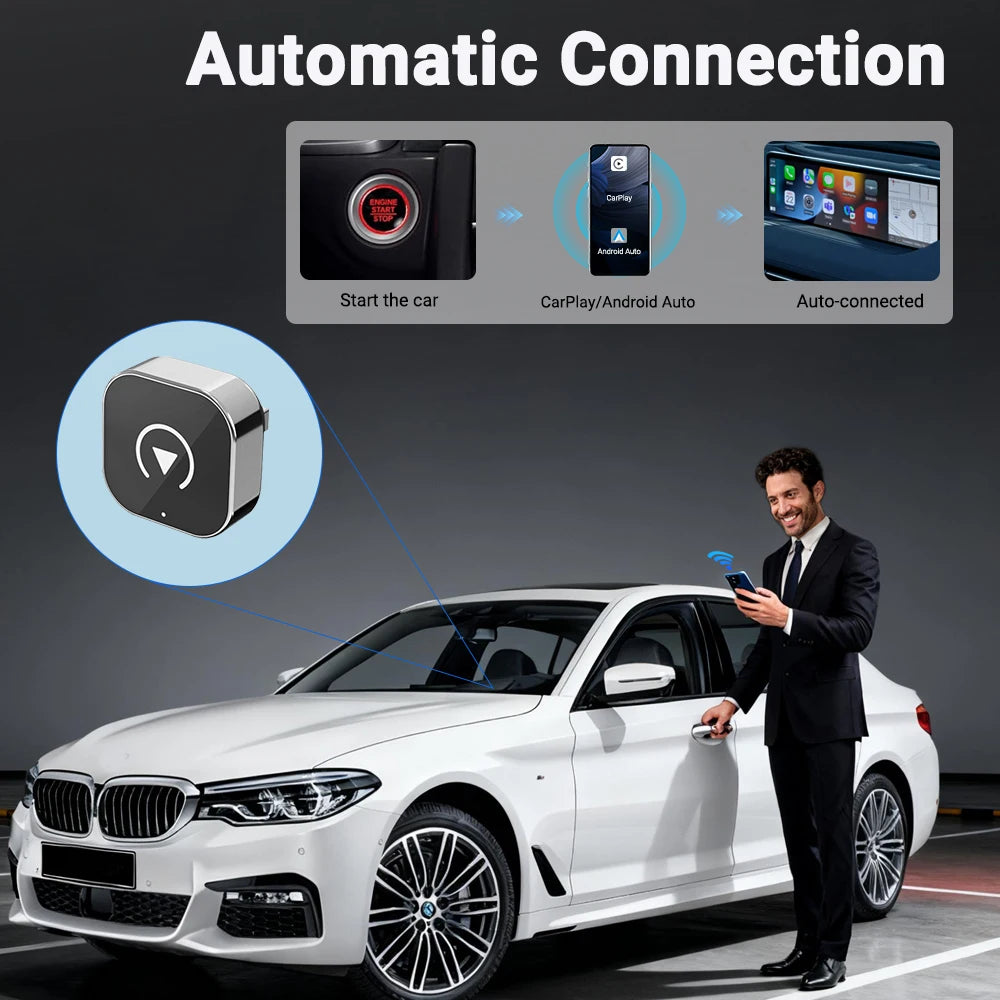 Wireless CarPlay & Android Auto Adapter – 2-in-1 Plug & Play Smart Box