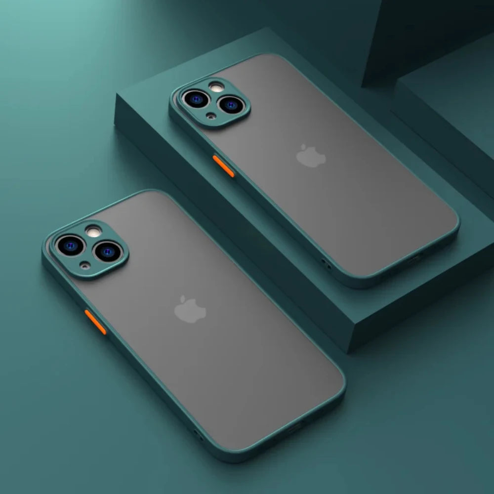 Shockproof Armor Matte iPhone Case – Silicone Bumper & Clear PC Back