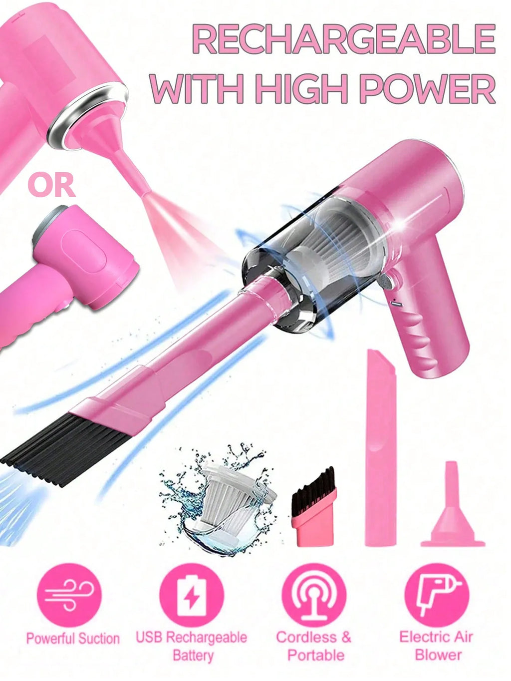 3-in-1 Portable Handheld Vacuum Cleaner – Cordless Car & Home Vac