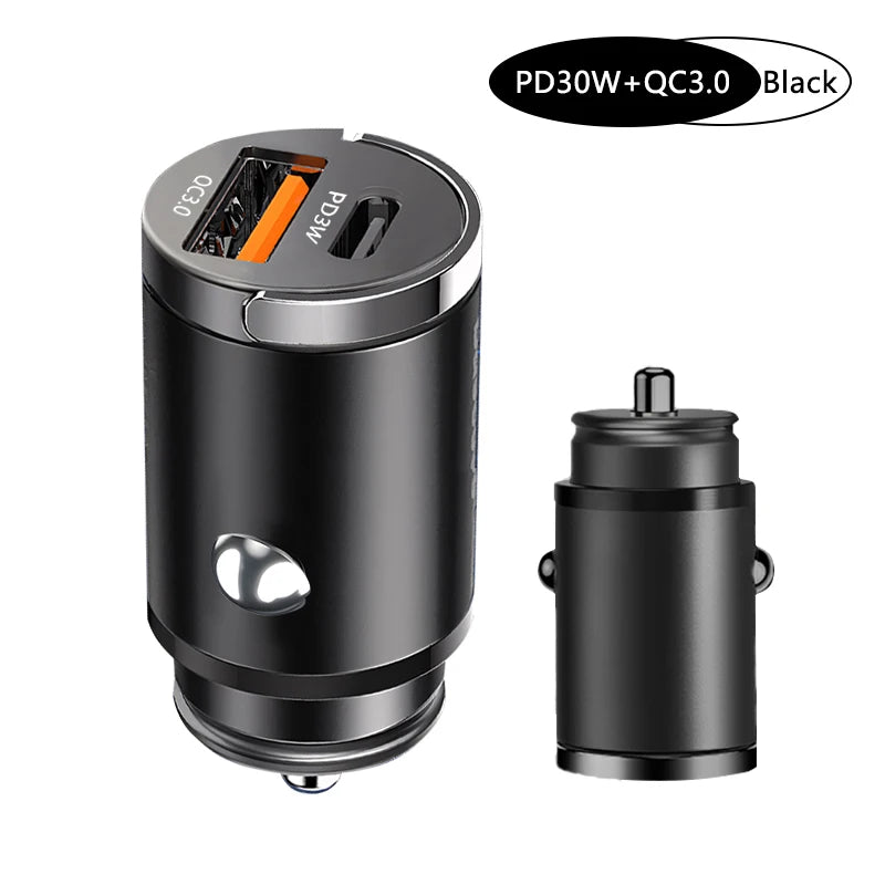 Mini Car Charger – 30W / 100W Fast Charging USB-C & USB-A