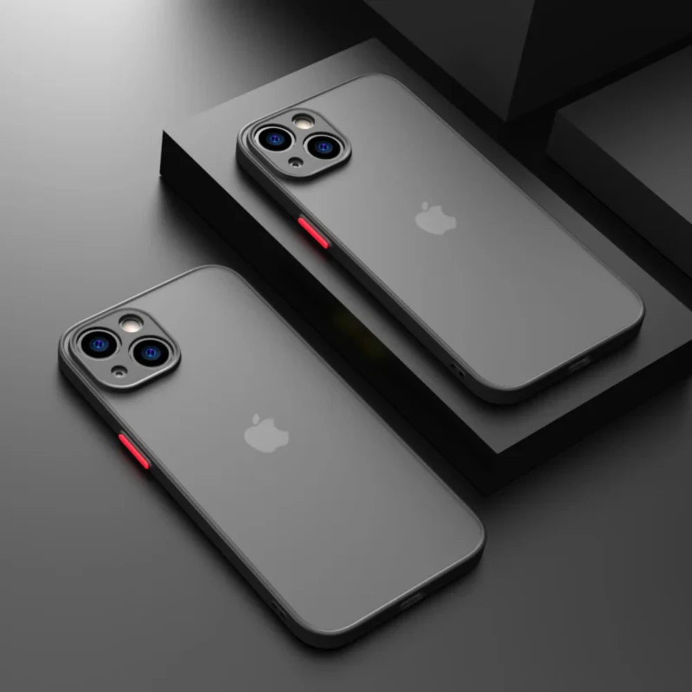 Shockproof Armor Matte iPhone Case – Silicone Bumper & Clear PC Back