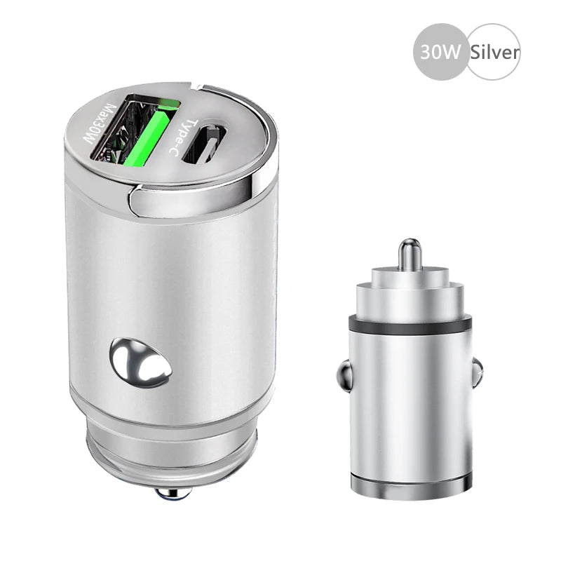 Mini Car Charger – 30W / 100W Fast Charging USB-C & USB-A